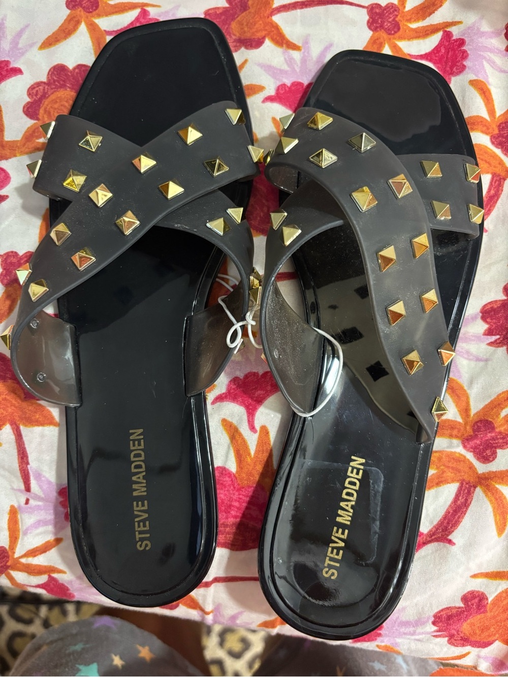 Steve Madden Black Studded Crossband Slide Sandals ✨ NWT